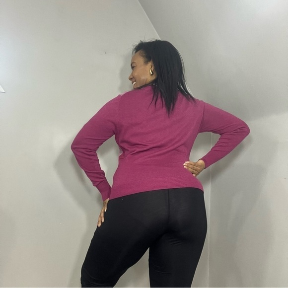 ORVIS Cardigan Knit Button Sweater Top Purple Career Casual Business Colorblock - Picture 5 of 8